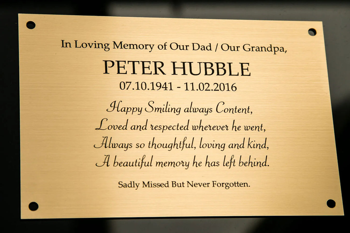 Engraved Memorial Plaque, Bench Plate, Urn Plaque in Silver or Brass Effect